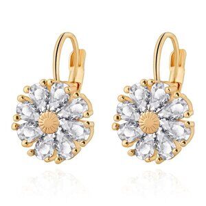 Women's White Gold Trendy Beautiful Unique Flower Leverback Vintage Earrings